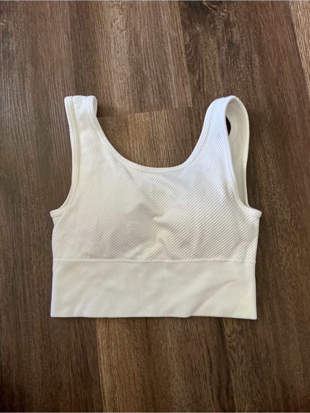 Seamless White Ribbed Crop Sports Bra